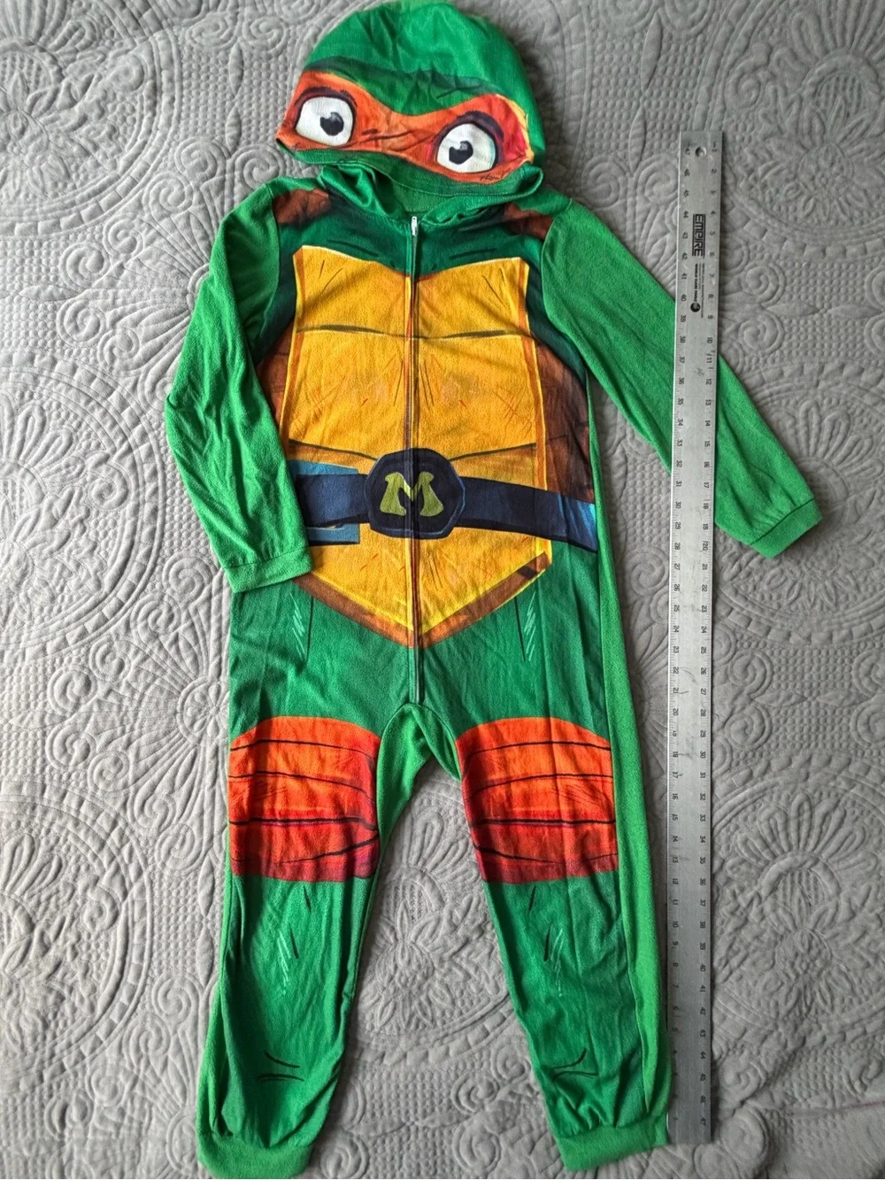 TMNT Mutant Mayhem Michelangelo Hooded Fleece Pajamas Boys Size 10/12 Costume
